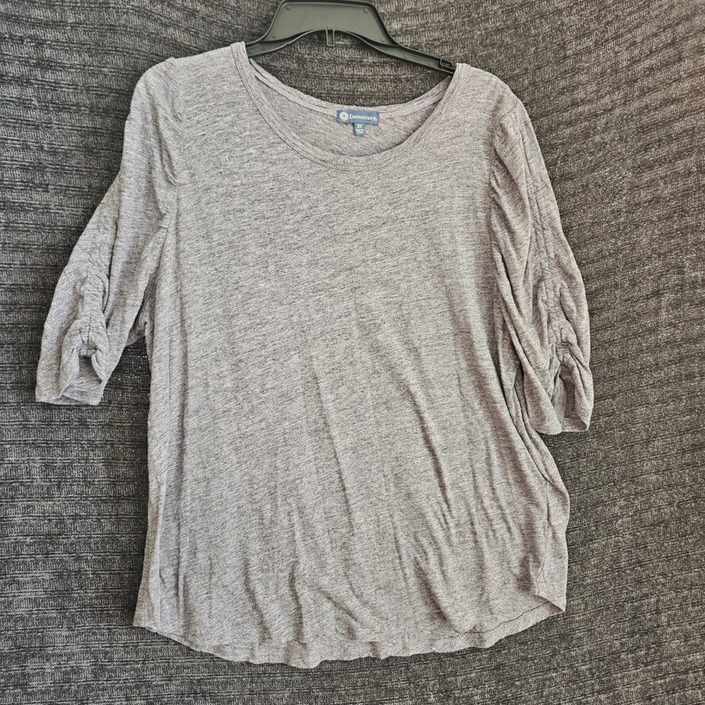 Democracy Women Grey Purple Elbow Sleeve Scoop Neck Top 2X WX334474E